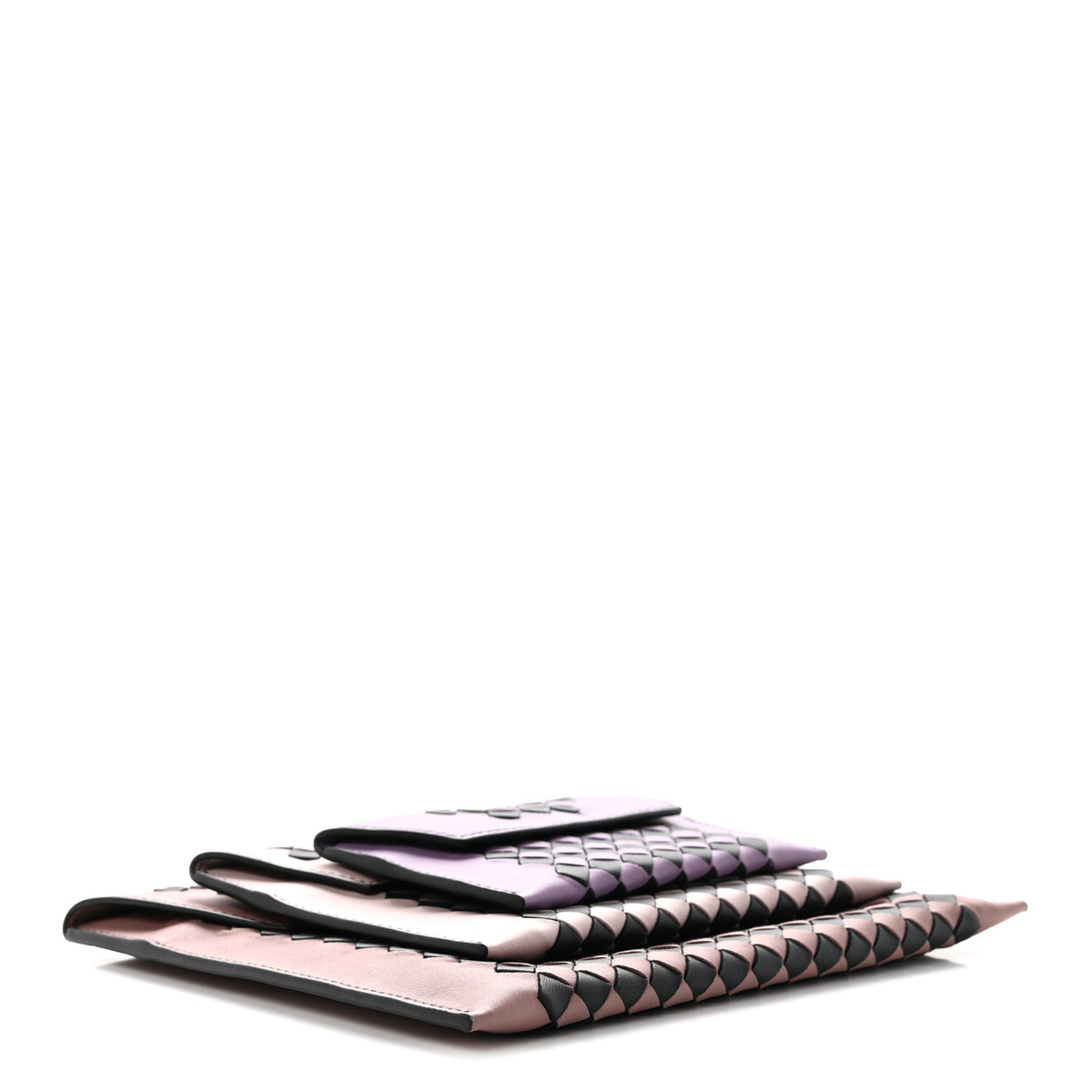 Nappa Intrecciato Three in One Nesting Pouch Magnolia Deco Rose Glicine Black
