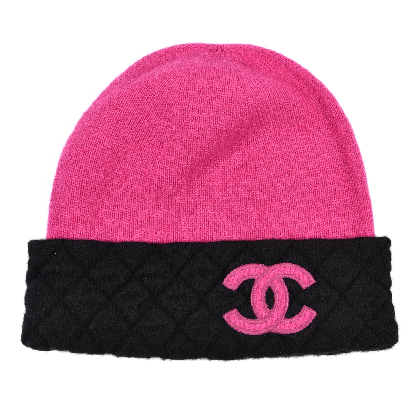 Cashmere Quilted CC Beanie Hat Pink Purple Black