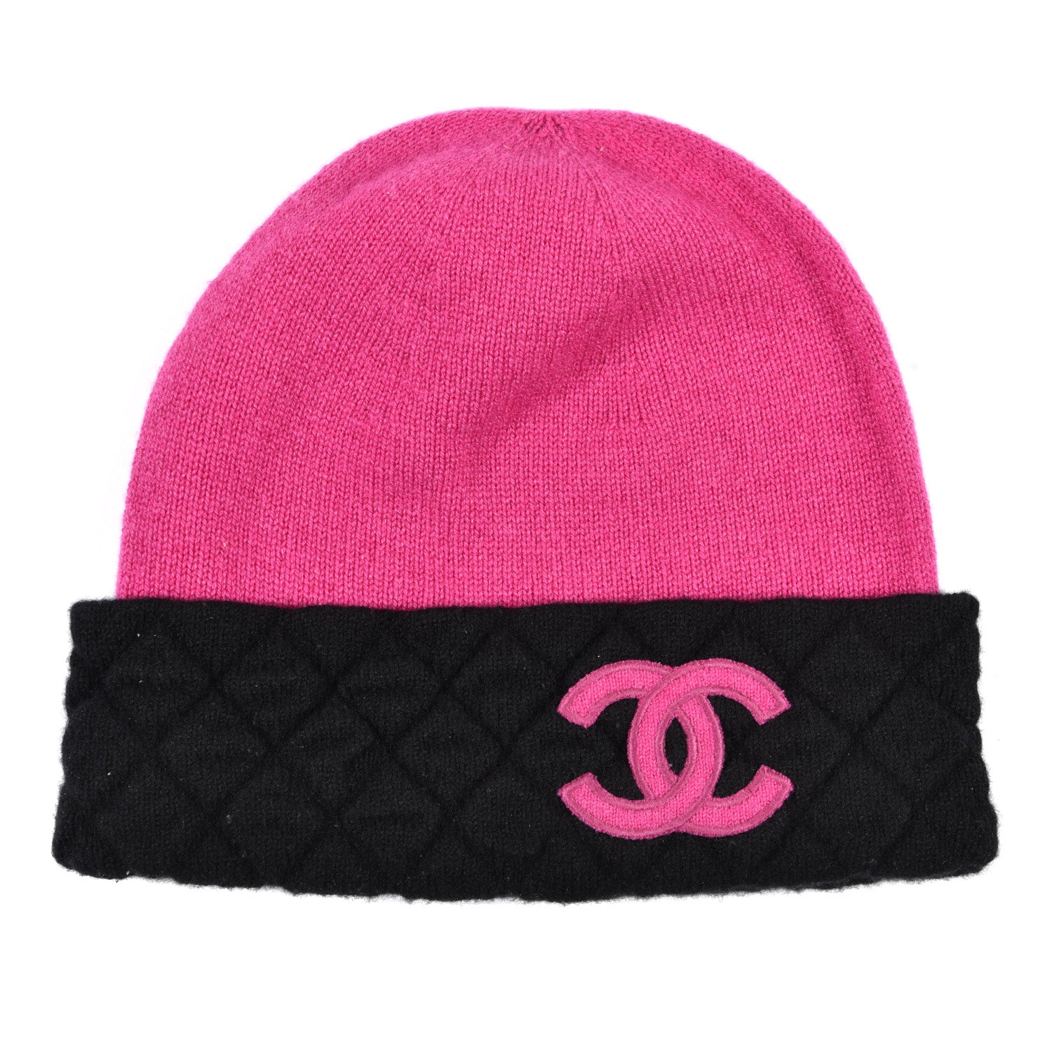 Chanel Cashmere Quilted CC Beanie Hat Pink Purple Black 1 of 4