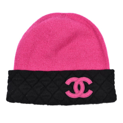 Chanel Cashmere Quilted CC Beanie Hat Pink Purple Black 1 of 4