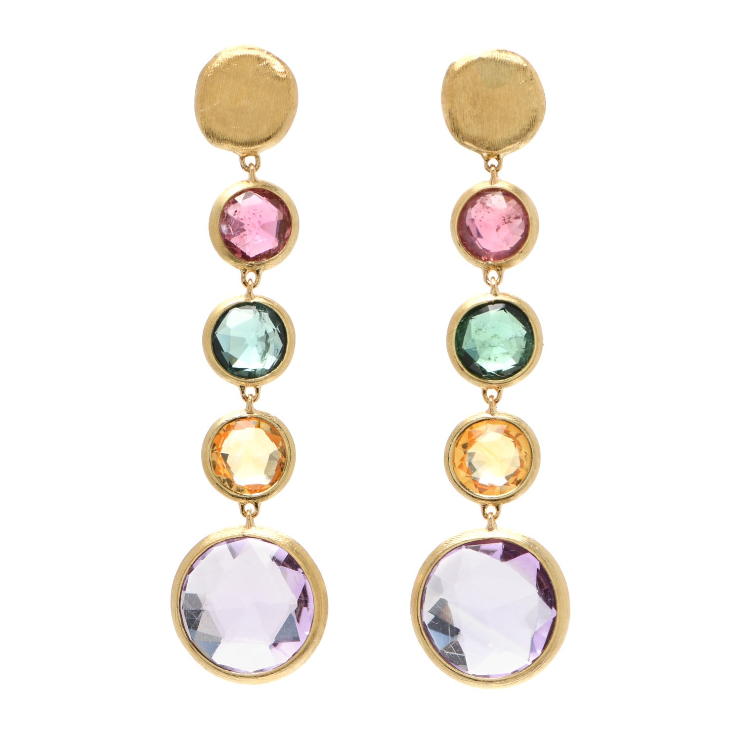 18K Yellow Gold Multi Gemstone Jaipur Color Drop Earrings