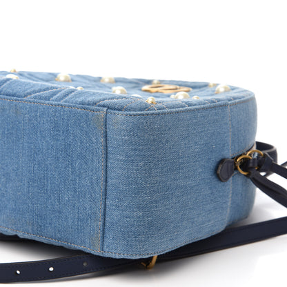 Gucci Kura Denim Matelasse Cubic Pearl Studded GG Marmont Dome Backpack Blue 6 of 9