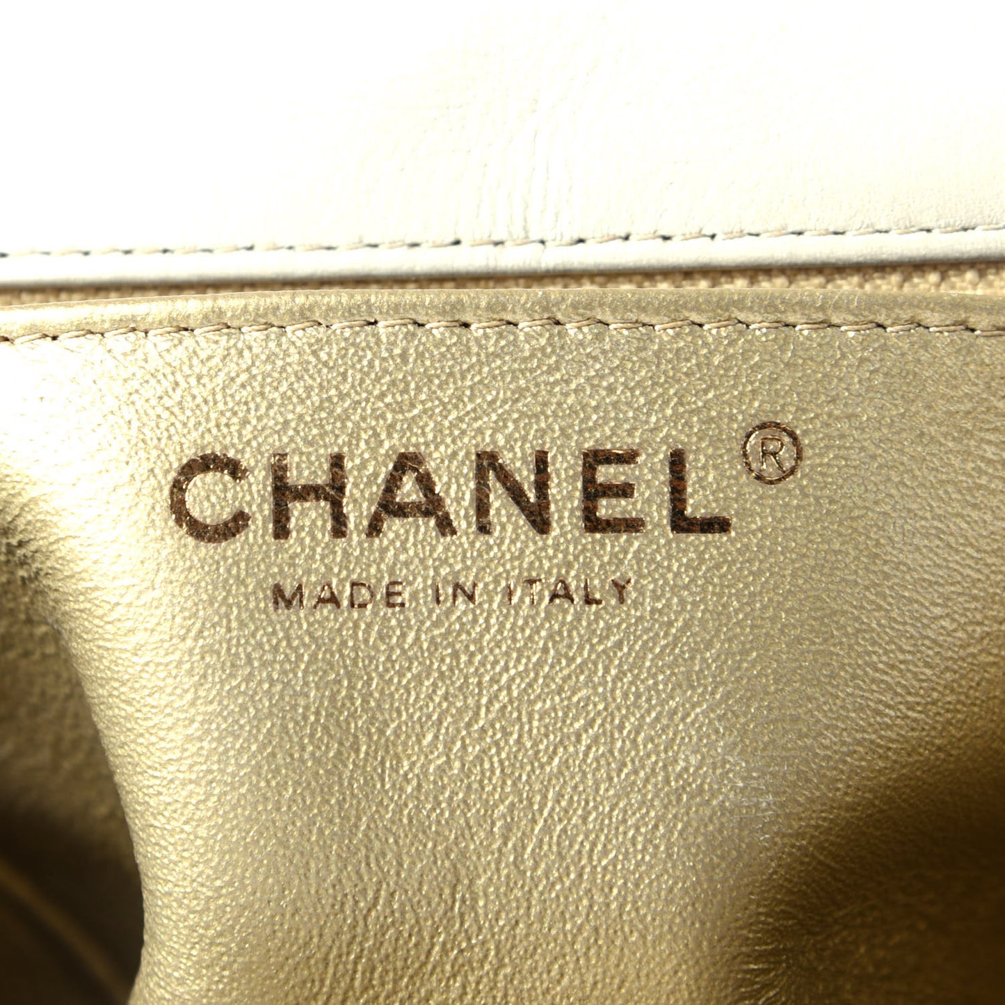 Patent Metallic Crumpled Calfskin Chevron Quilted Mini Square Flap Gold