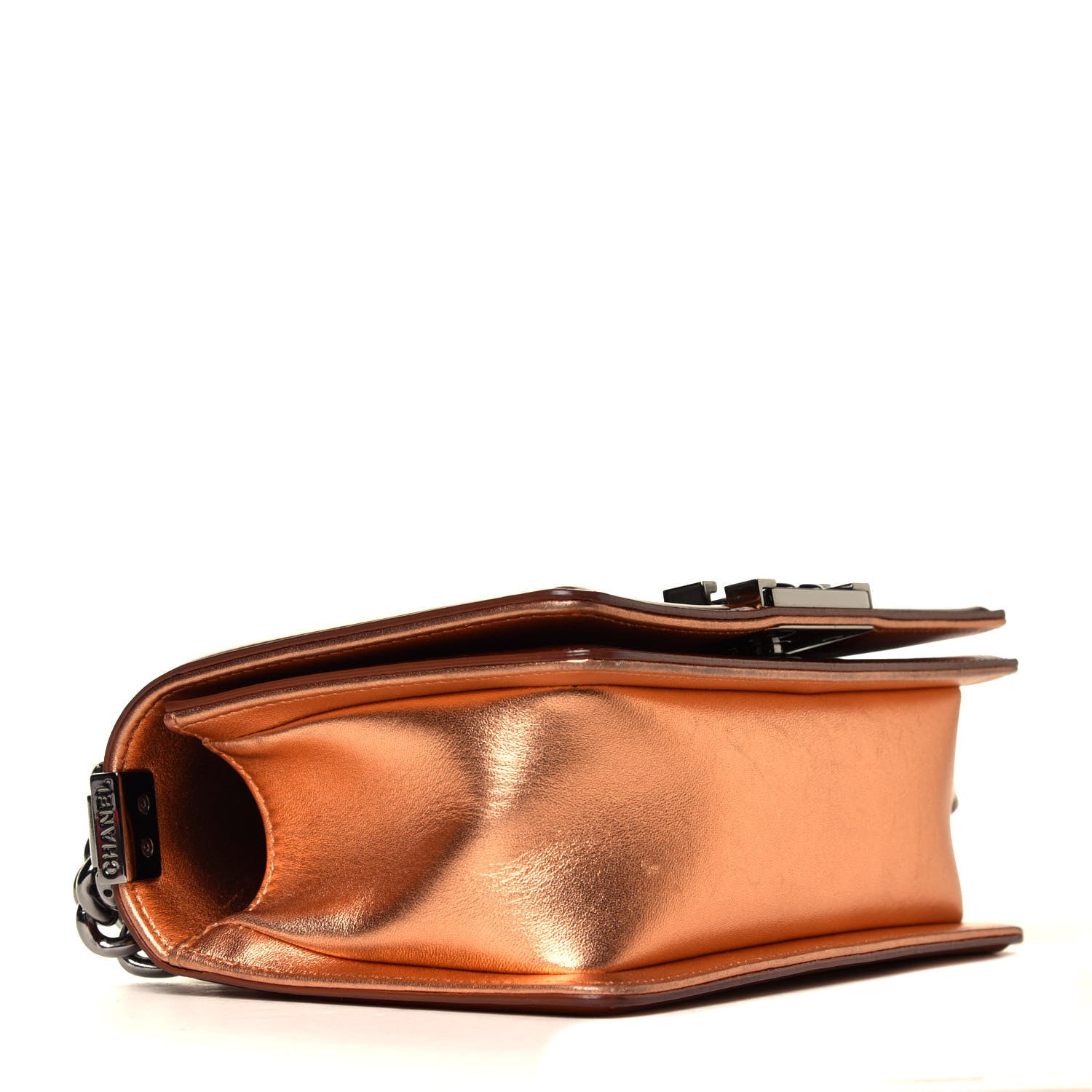 Chanel Metallic Patent Calfskin Quilted Small Boy Flap Orange 3 of 7