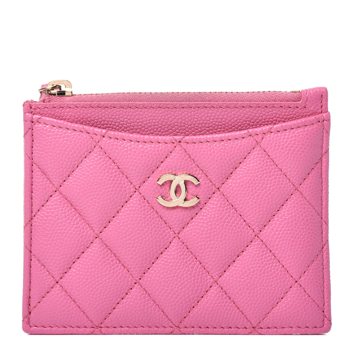 Caviar Quilted CC Zip Card Holder Pink