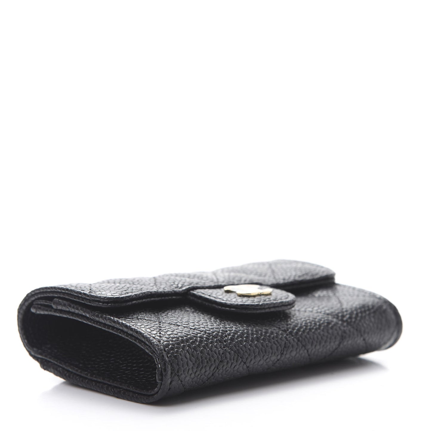 Caviar Quilted Flap Card Holder Wallet Black