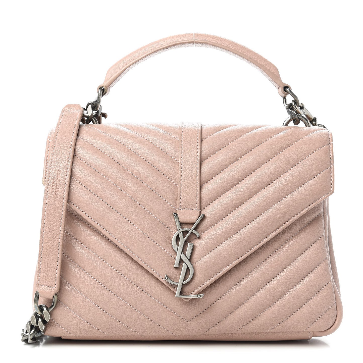 Sheepskin Matelasse Chevron Monogram Medium College Bag Rose Poudre