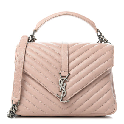 Saint Laurent Sheepskin Matelasse Chevron Monogram Medium College Bag Rose Poudre 1 of 10