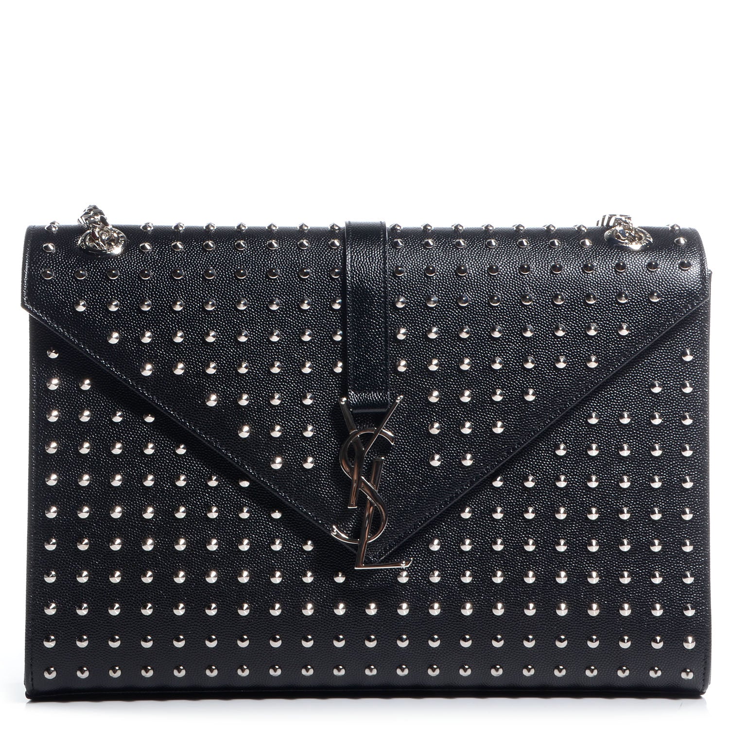 Saint Laurent Grain de Poudre Matelasse Studded Large Monogram Satchel Black 1 of 8