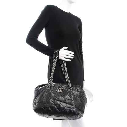 Chanel Aged Calfskin Quilted Large Secret Tag Bowling Bag Black 2 of 9