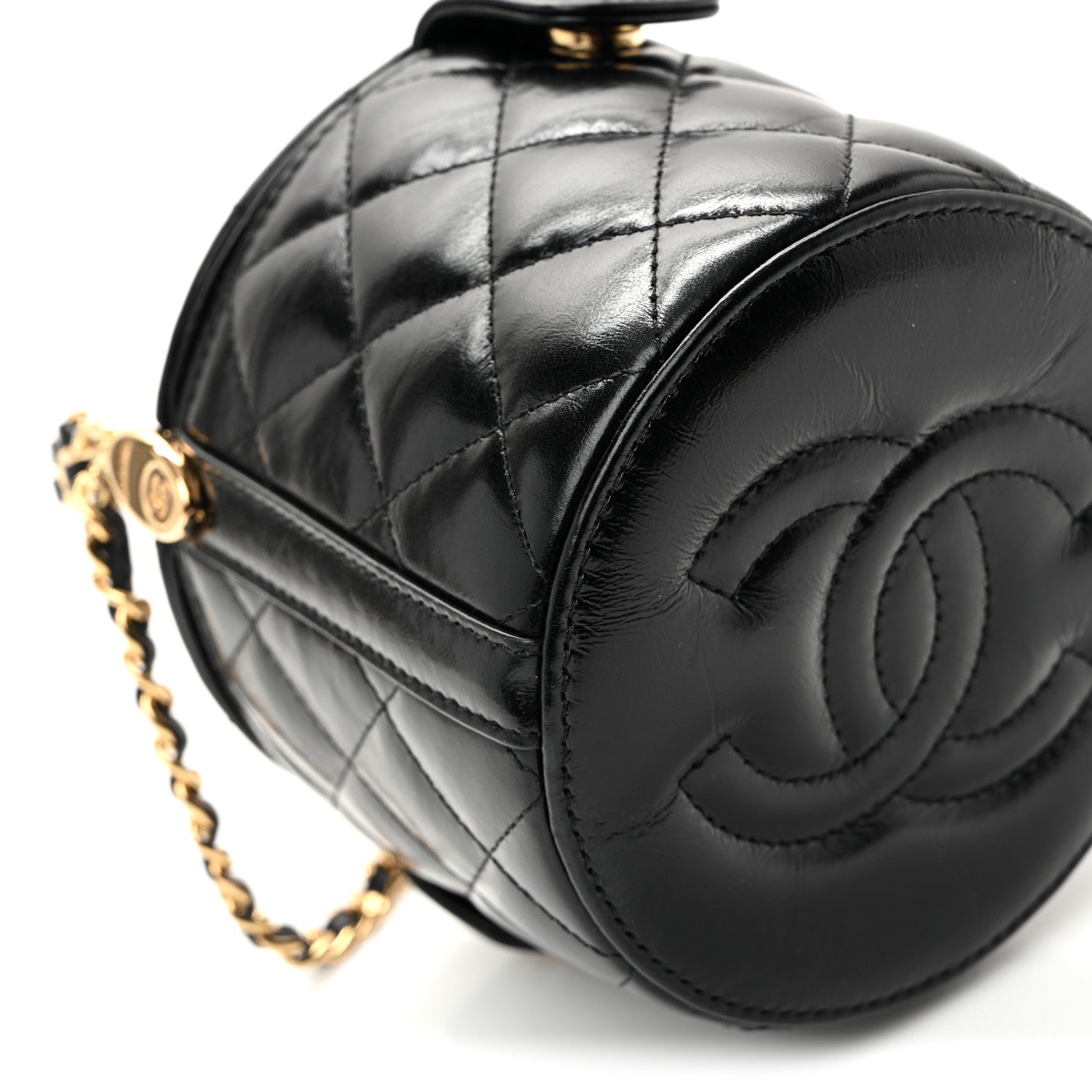 Chanel Lambskin Quilted Chain Top Handle Vanity With Chain  Black 10 of 11
