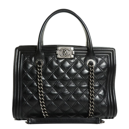 Chanel Calfskin Quilted Double Stitch Large Boy Tote Black 1 of 8