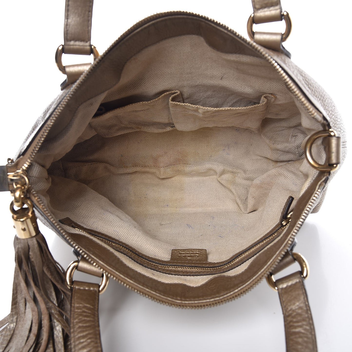 Metallic Cellarius Calfskin Small Soho Top Handle Satchel Golden Beige