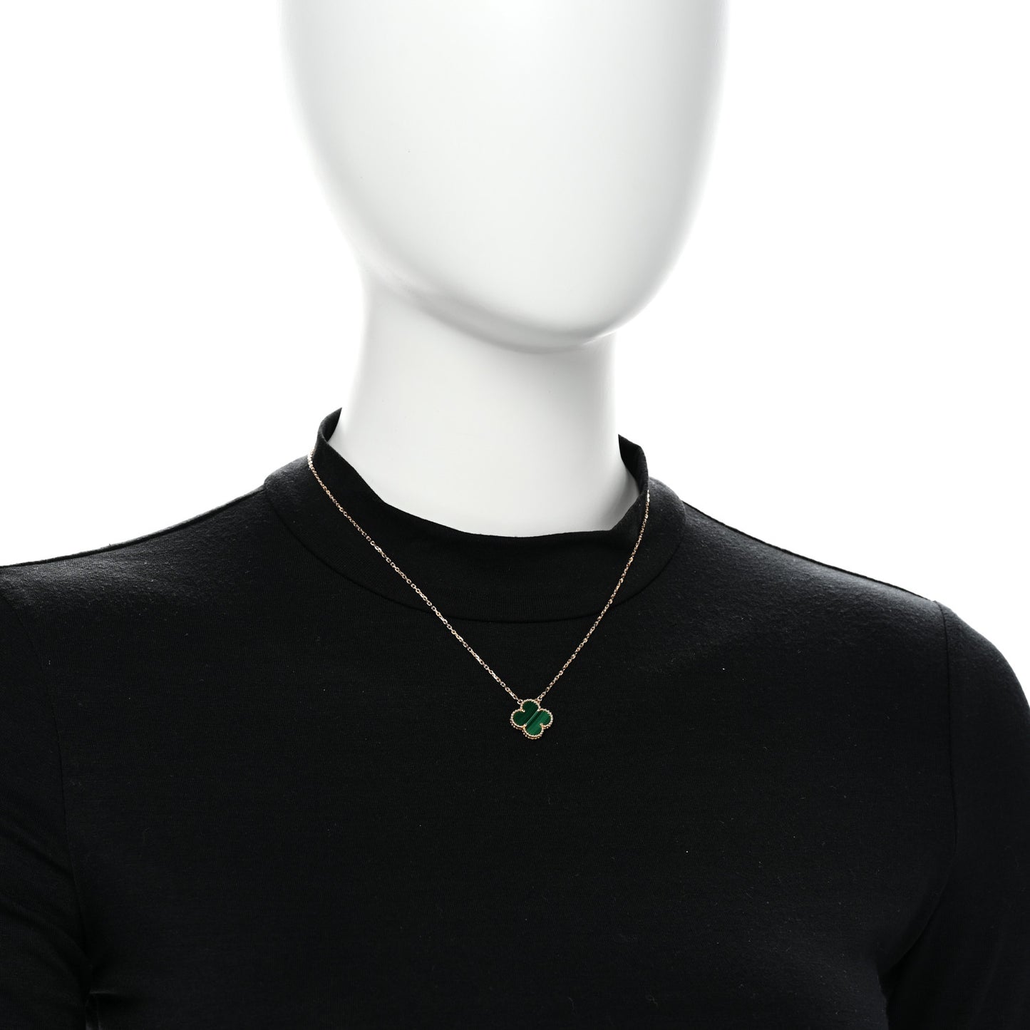 18K Yellow Gold Malachite Vintage Alhambra Pendant Necklace