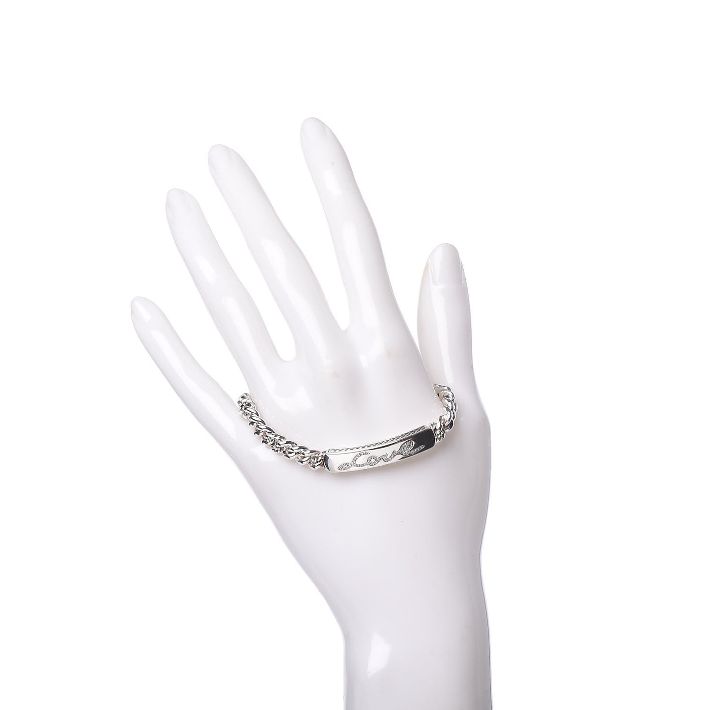 Sterling Silver Diamond 7mm Petite Pave Curb Link Love ID Bracelet