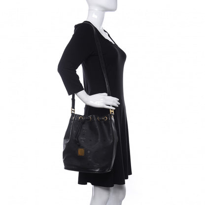 MCM Nylon Monogram Drawstring Bucket Bag Black 2 of 10