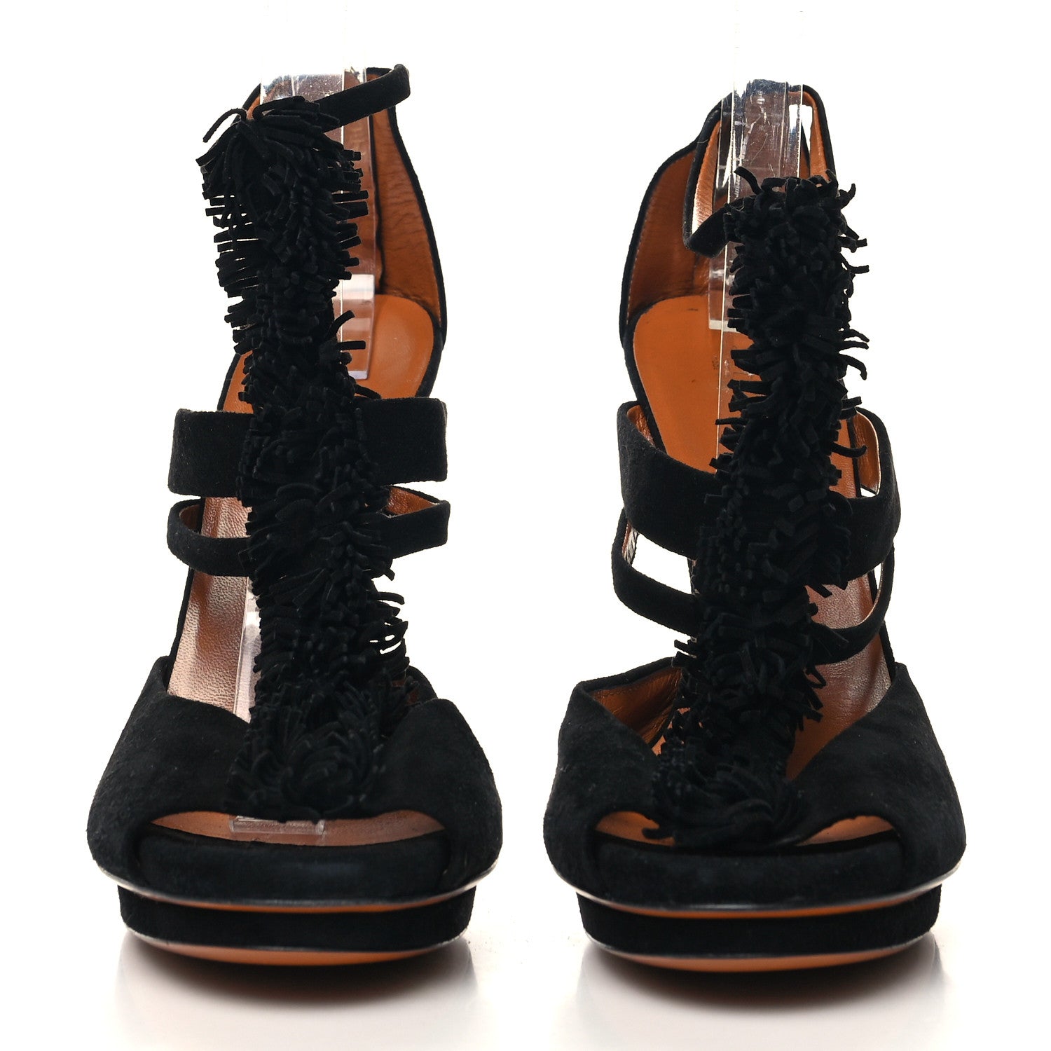 Gucci Suede Fringe Youma Platform Strap Sandals 40.5 Black 2 of 7