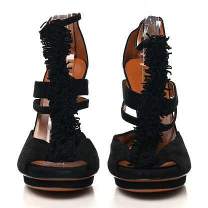 Gucci Suede Fringe Youma Platform Strap Sandals 40.5 Black 2 of 7