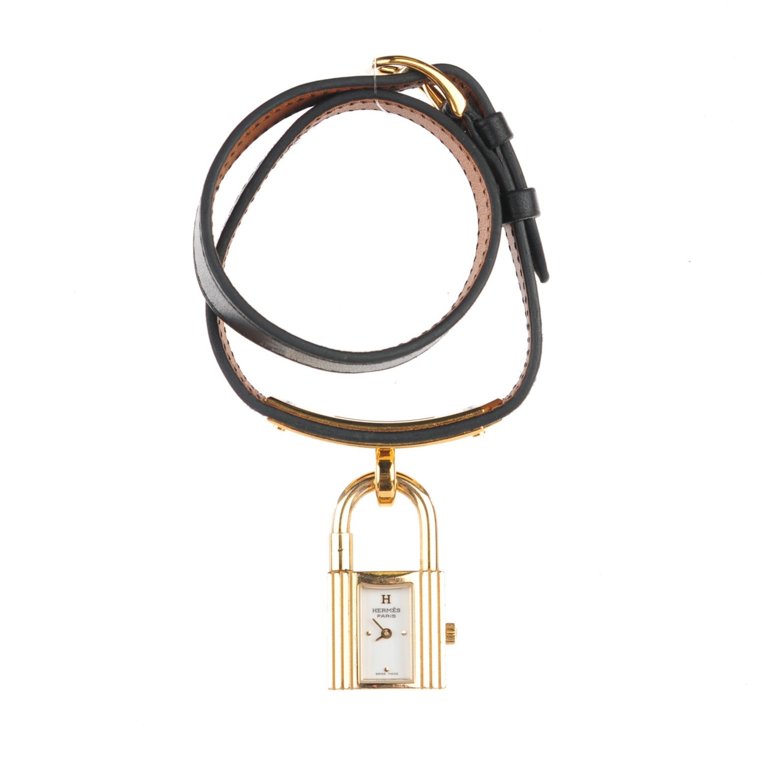 Hermes Stainless Steel Barenia 20mm Kelly Cadena Double Tour Quartz Watch Noir 1 of 13