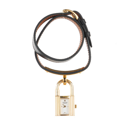 Hermes Stainless Steel Barenia 20mm Kelly Cadena Double Tour Quartz Watch Noir 1 of 13