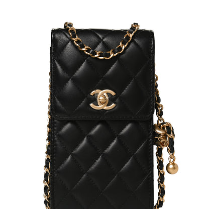 Chanel Lambskin Quilted Pearl Crush Phone Holder With Chain Black 8 of 11