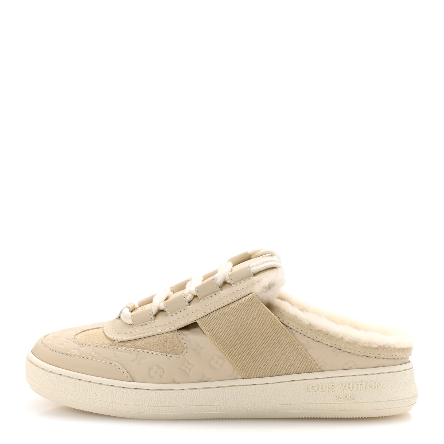 Suede Monogram Debossed Shearling Lous Open Back Sneakers 38 Light Beige