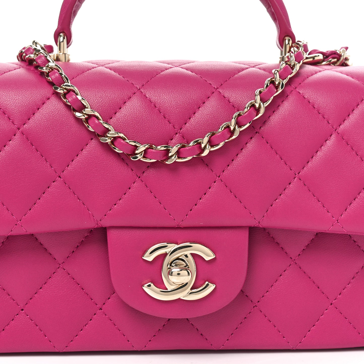 Lambskin Quilted Mini Top Handle Rectangular Flap Fuchsia