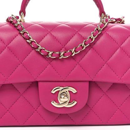Chanel Lambskin Quilted Mini Top Handle Rectangular Flap Fuchsia 8 of 10
