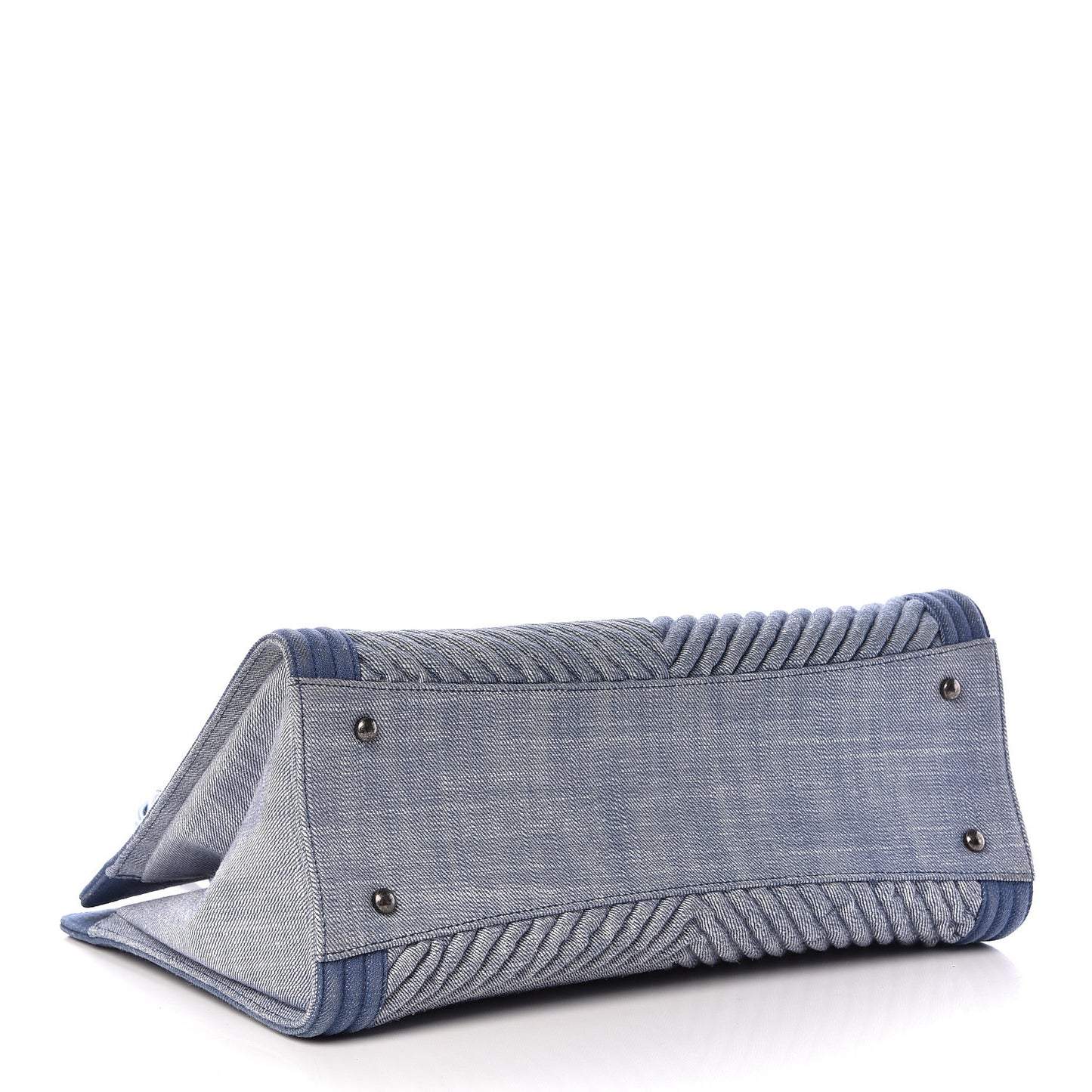 Denim Chevron Quilted Large Boy Shopping Tote Light Blue
