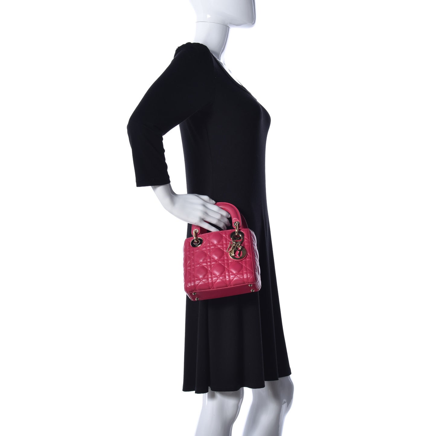 Lambskin Cannage Mini Lady Dior Fuchsia