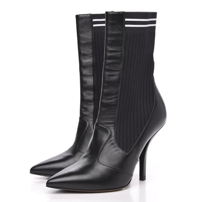 Fendi Vitello Lucido Stretch Fabric Striped Rockoko 105mm Sock Boots 36 Black 3 of 8
