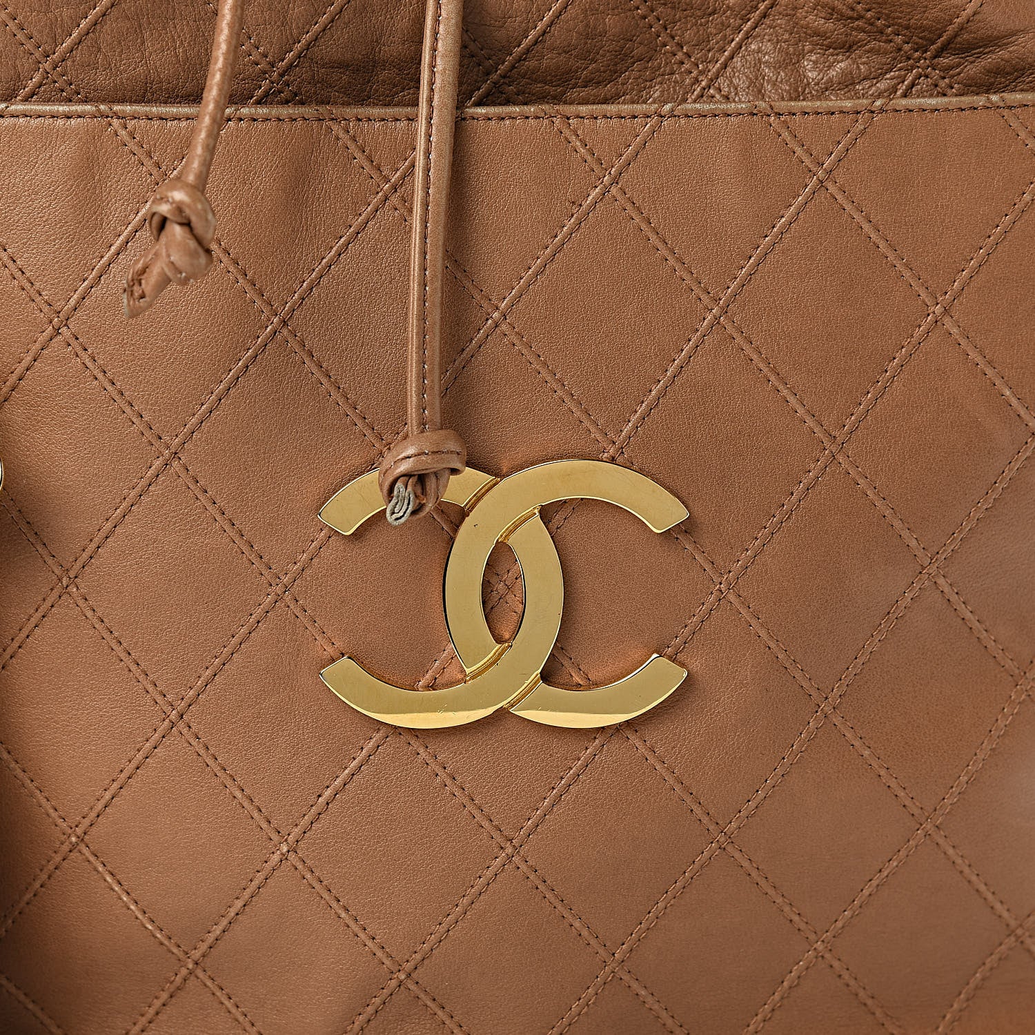 Chanel Lambskin Diamond Stitched CC Drawstring Bag Beige 8 of 10