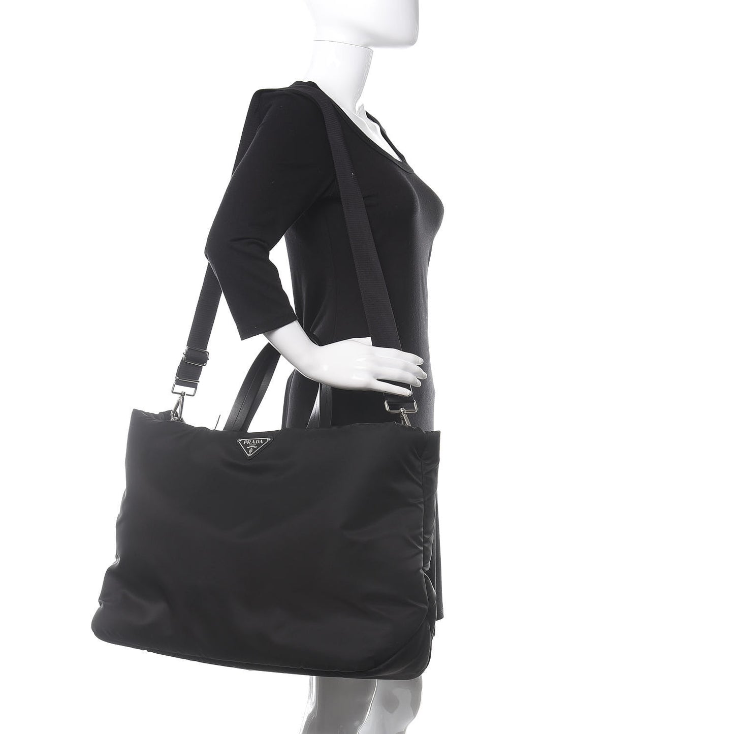 Tessuto Nylon Soft Padded Medium Shopping Tote Black