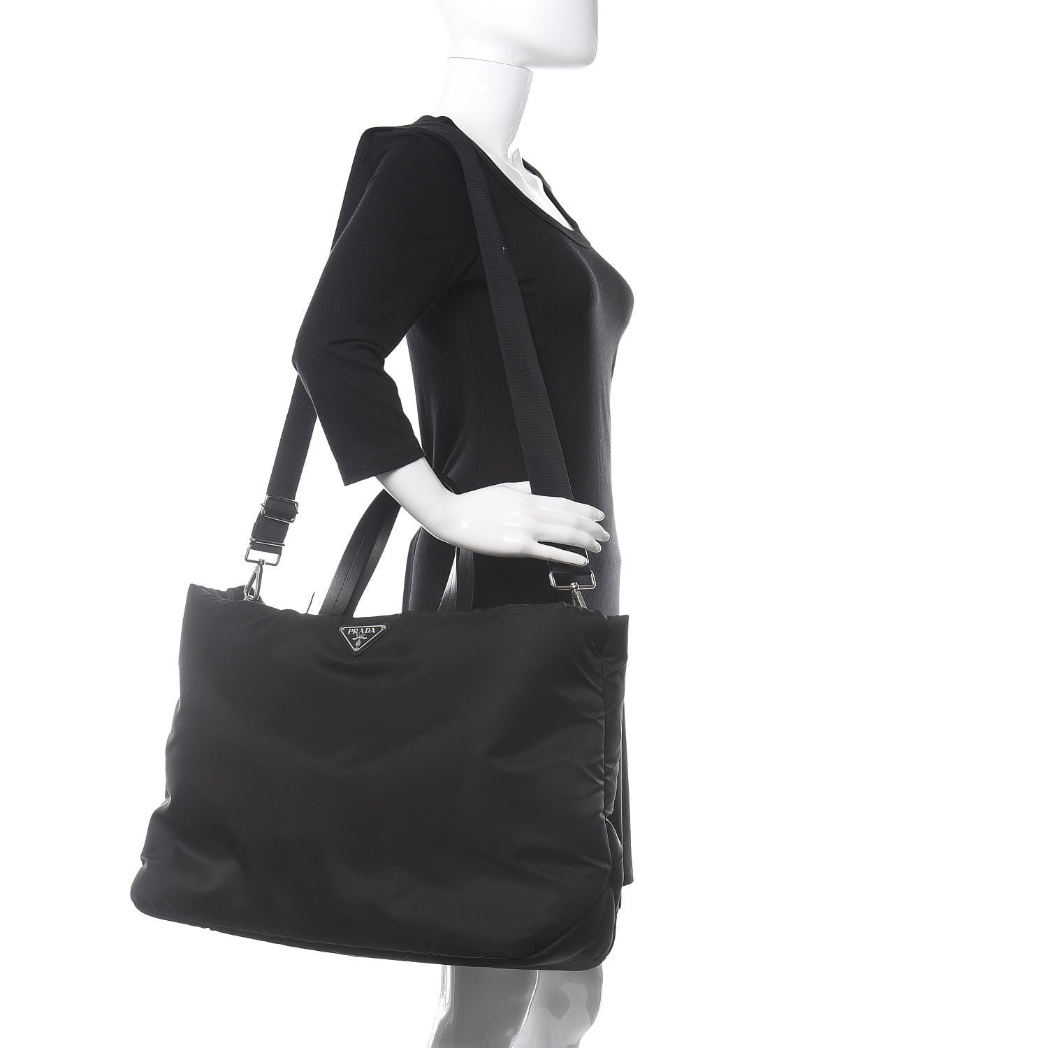 Prada Tessuto Nylon Soft Padded Medium Shopping Tote Black 2 of 10