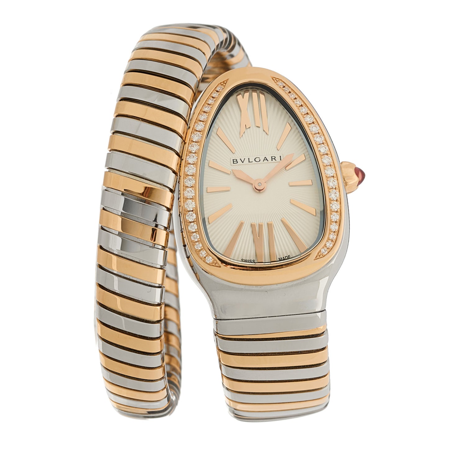 Stainless Steel 18K Rose Gold Diamond Bezel 35mm Serpenti Tubogas Quartz Watch