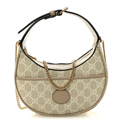 Gucci GG Supreme Monogram Textured Dollar Calfskin Mini Retro Interlocking G Half Moon Bag Beige Mystic White Oatmeal 1 of 12