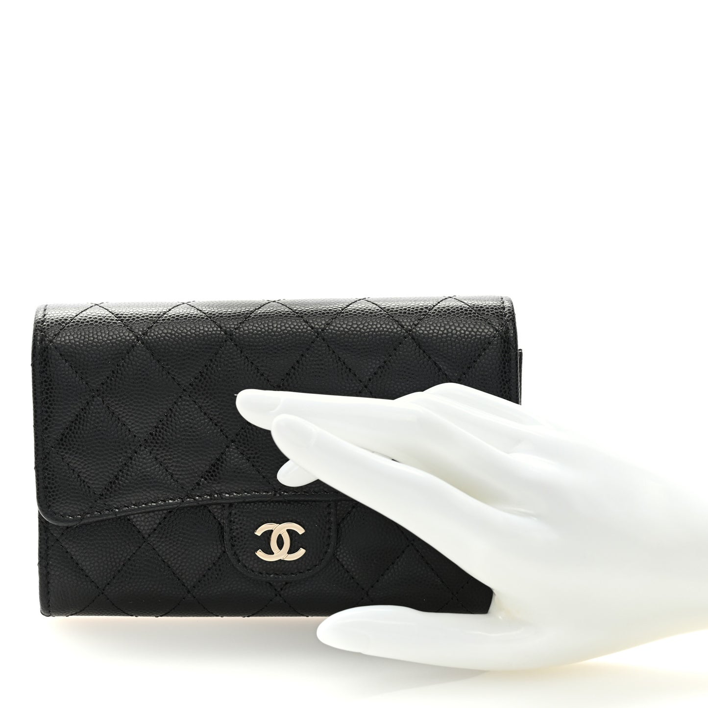 Caviar Quilted Medium Flap Wallet Black
