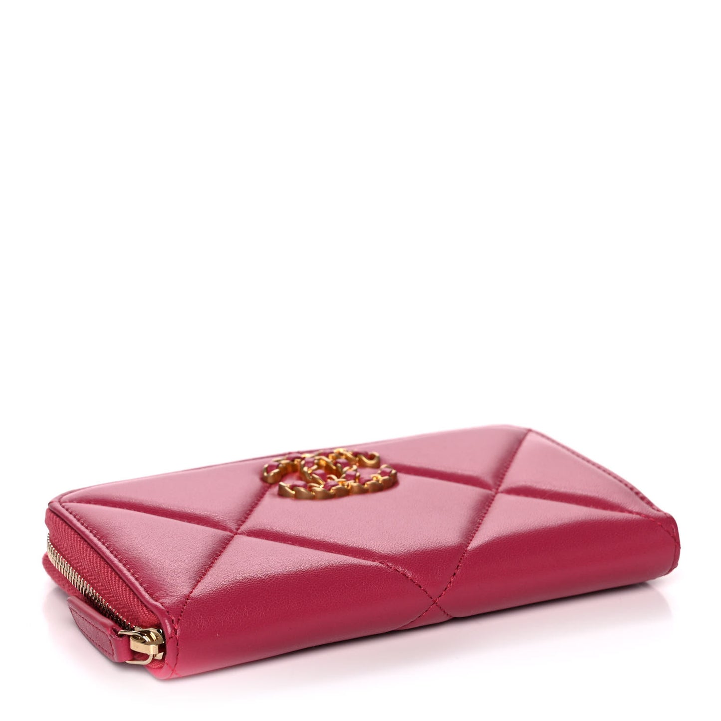 Lambskin Quilted Chanel 19 Zipped Wallet Dark Pink