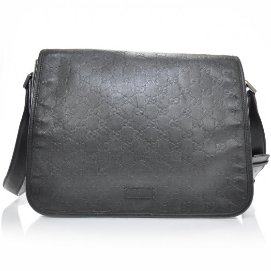 Gucci Guccissima Flap Messenger Bag Black 1 of 9
