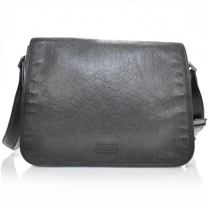 Gucci Guccissima Flap Messenger Bag Black 1 of 9