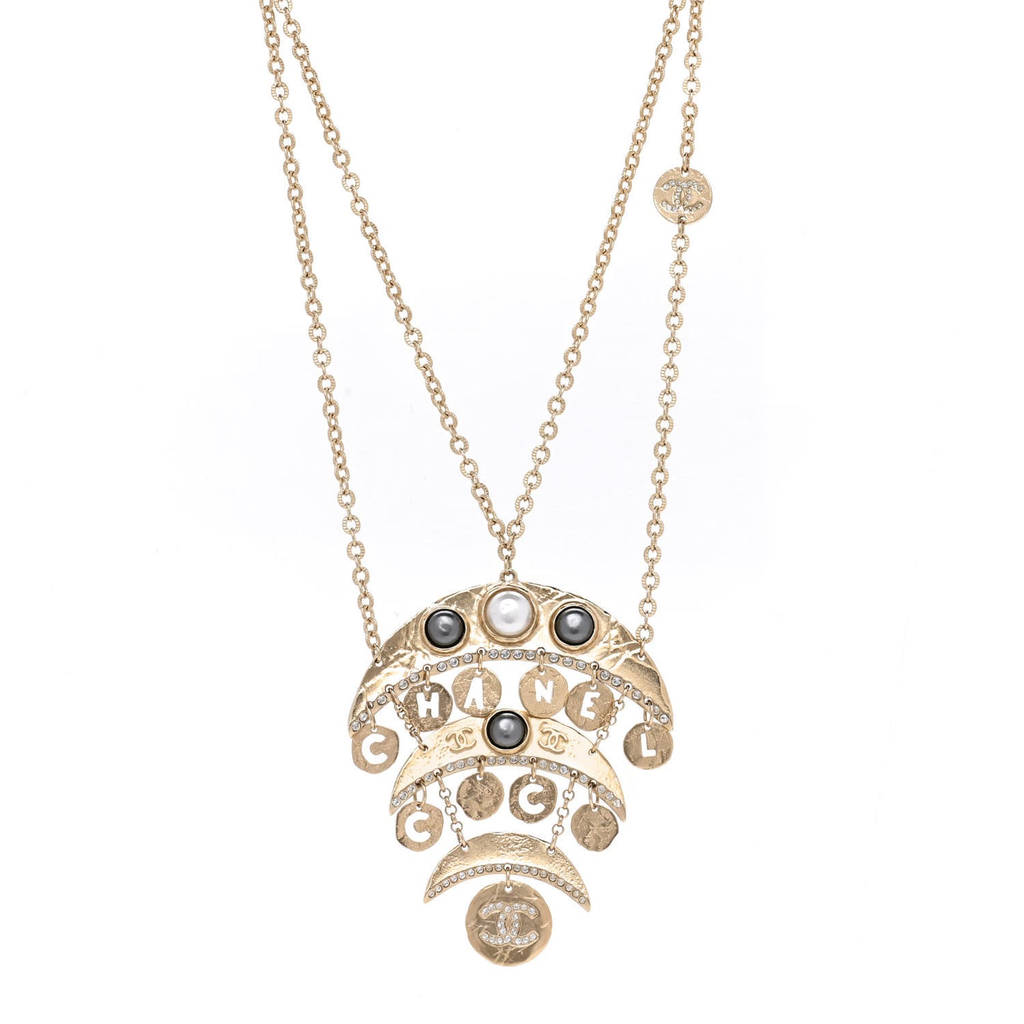 Crystal CC Pearl Drop Pendant Necklace