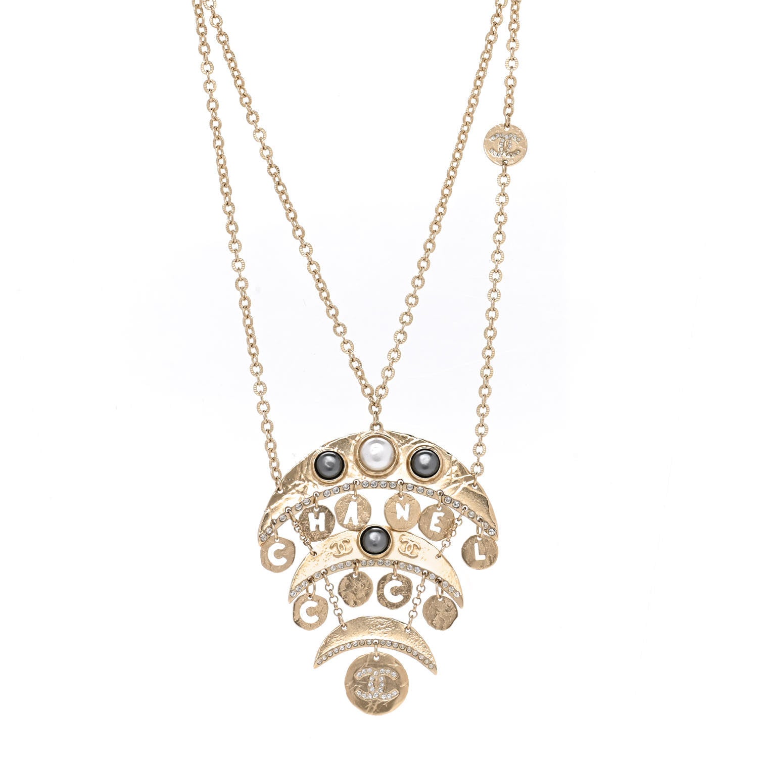 Chanel Crystal CC Pearl Drop Pendant Necklace 1 of 6
