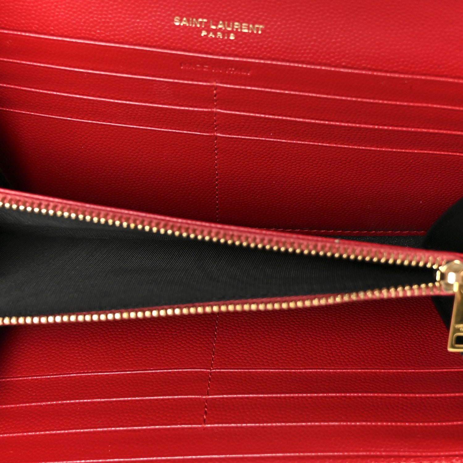 Saint Laurent Grain De Poudre Matelasse Chevron Monogram Flap Wallet Red 5 of 7