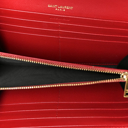Saint Laurent Grain De Poudre Matelasse Chevron Monogram Flap Wallet Red 5 of 7