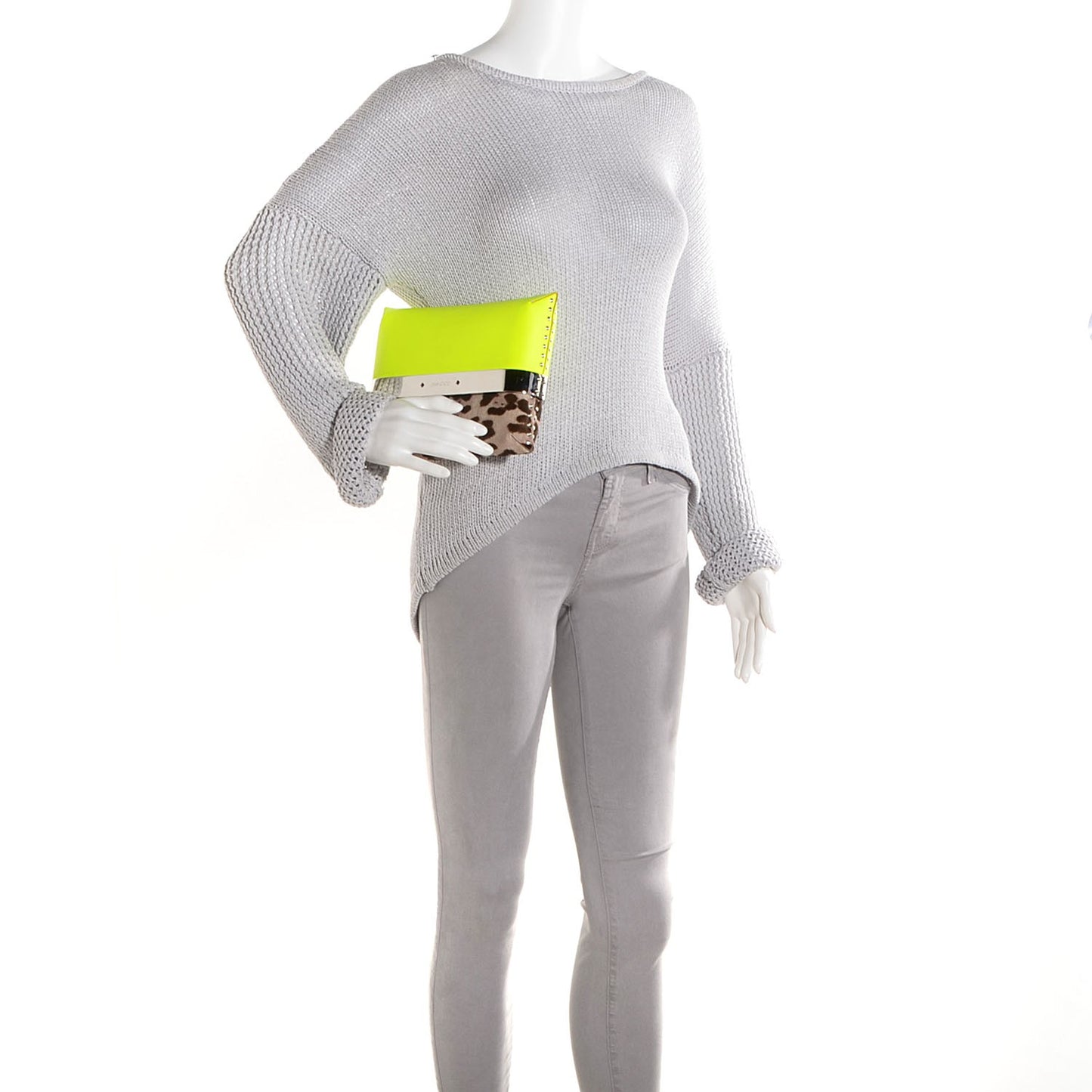 Leather Calf Hair Leopard Daphne Clutch Neon