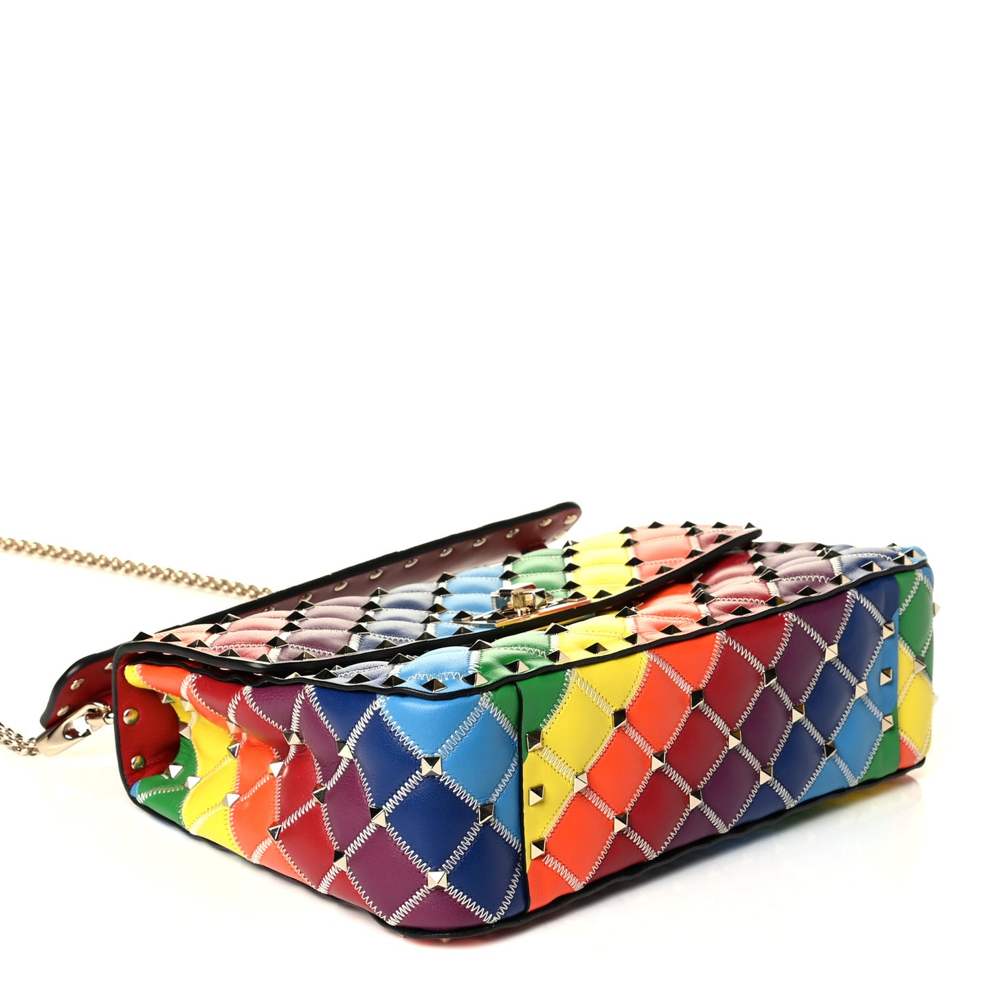Lambskin Medium Rockstud Spike Shoulder Bag Rainbow