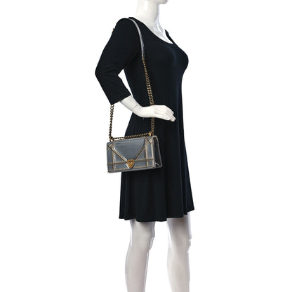 Christian Dior Metallic Patent Studded Small Diorama Flap Bag Silver 2 of 9