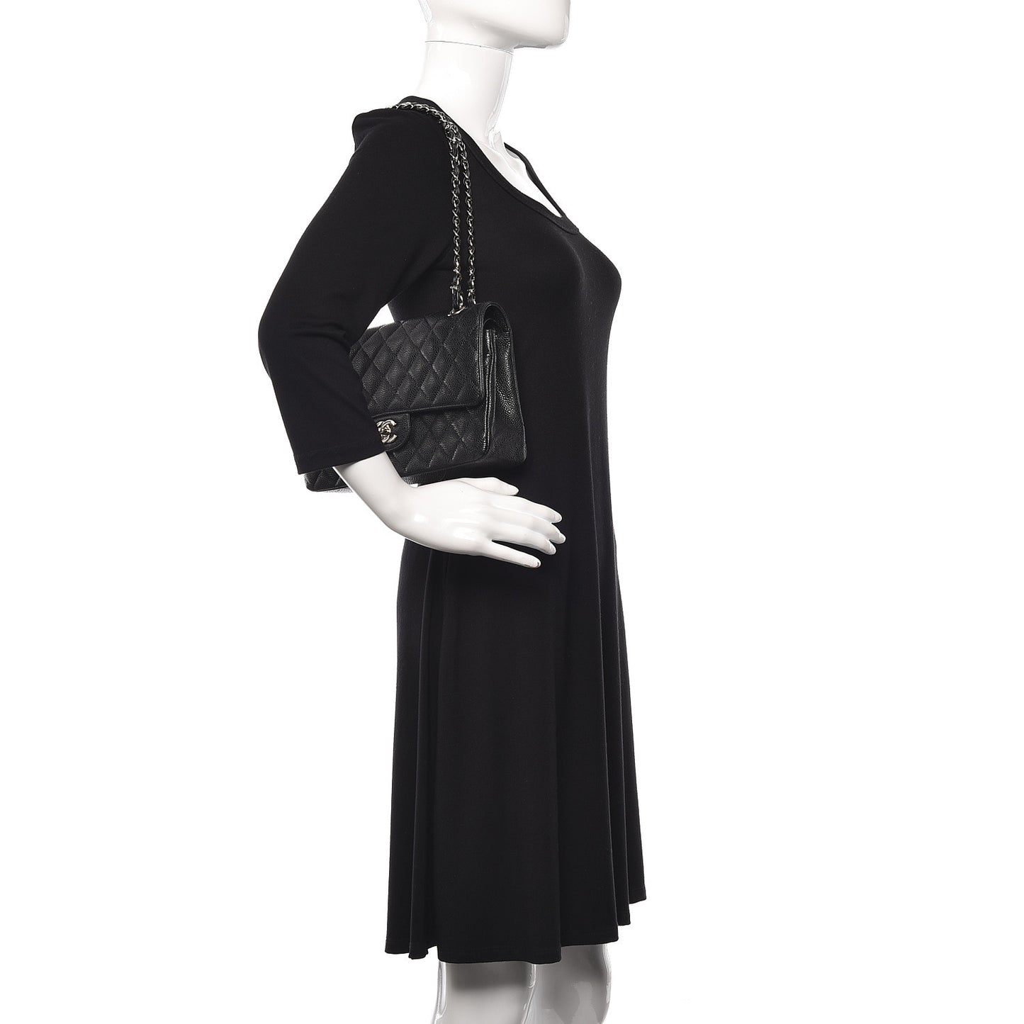 Caviar Quilted Medium Double Flap Black
