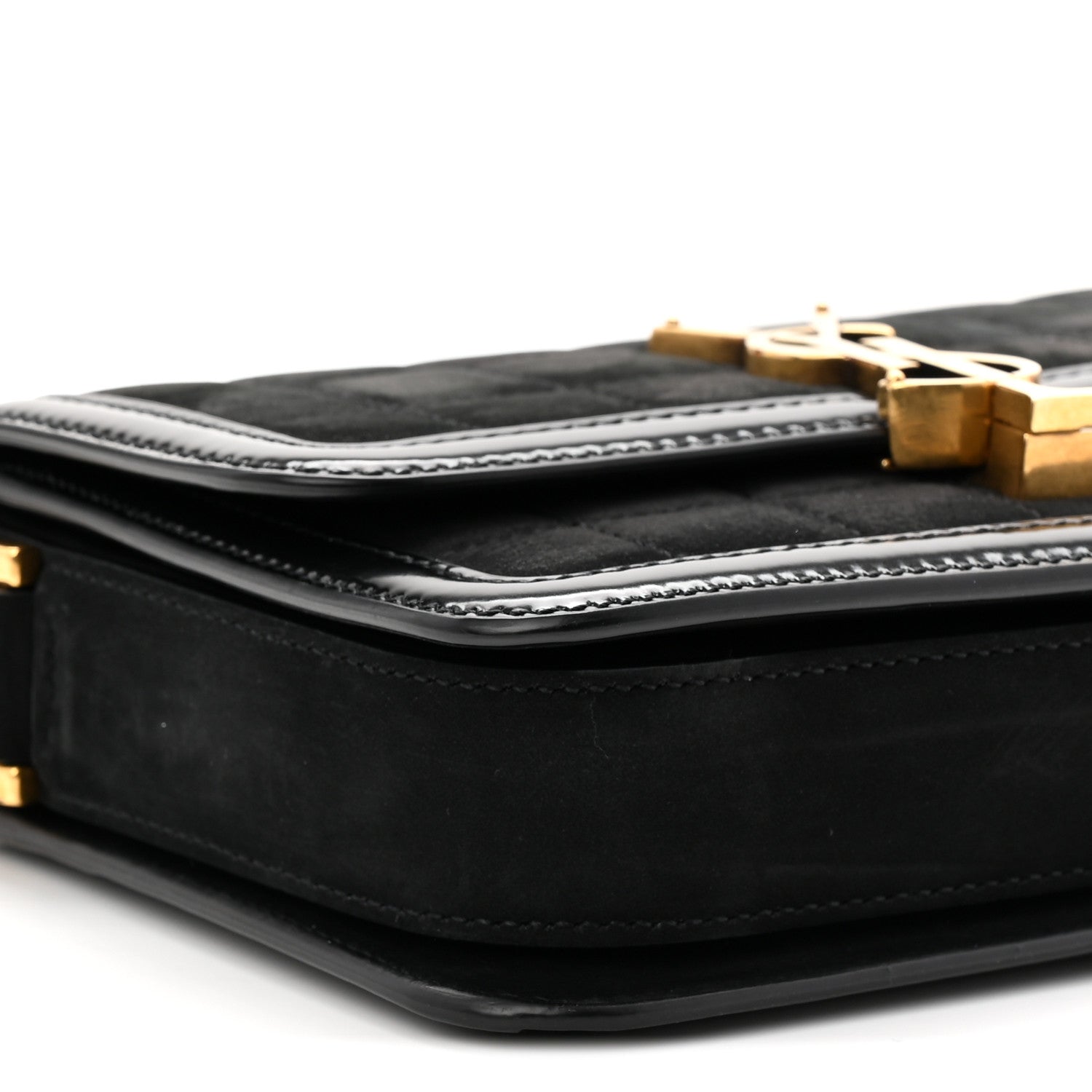 Saint Laurent Suede Quilted Monogram Small Solferino Satchel Black 9 of 10