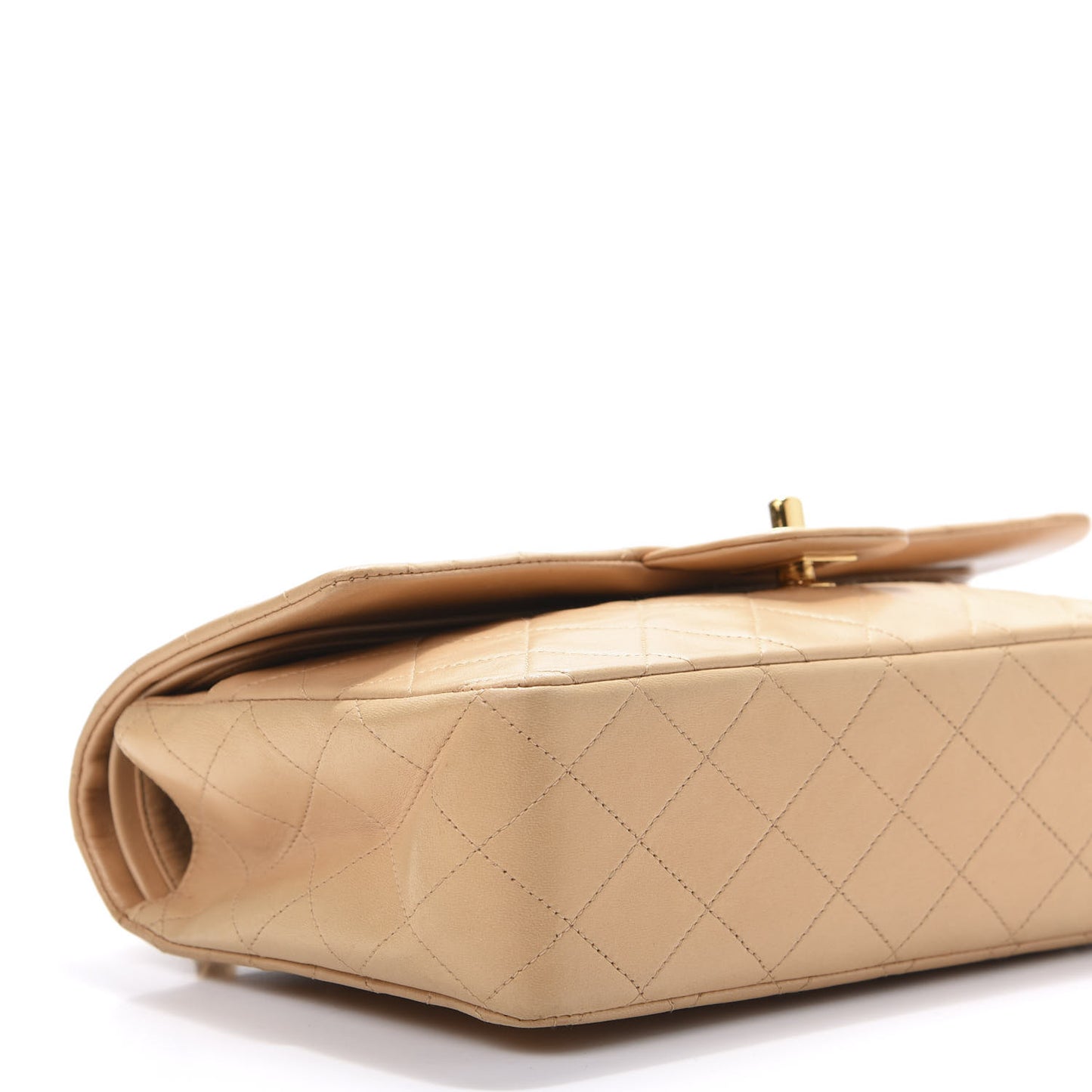 Lambskin Quilted Medium Double Flap Beige